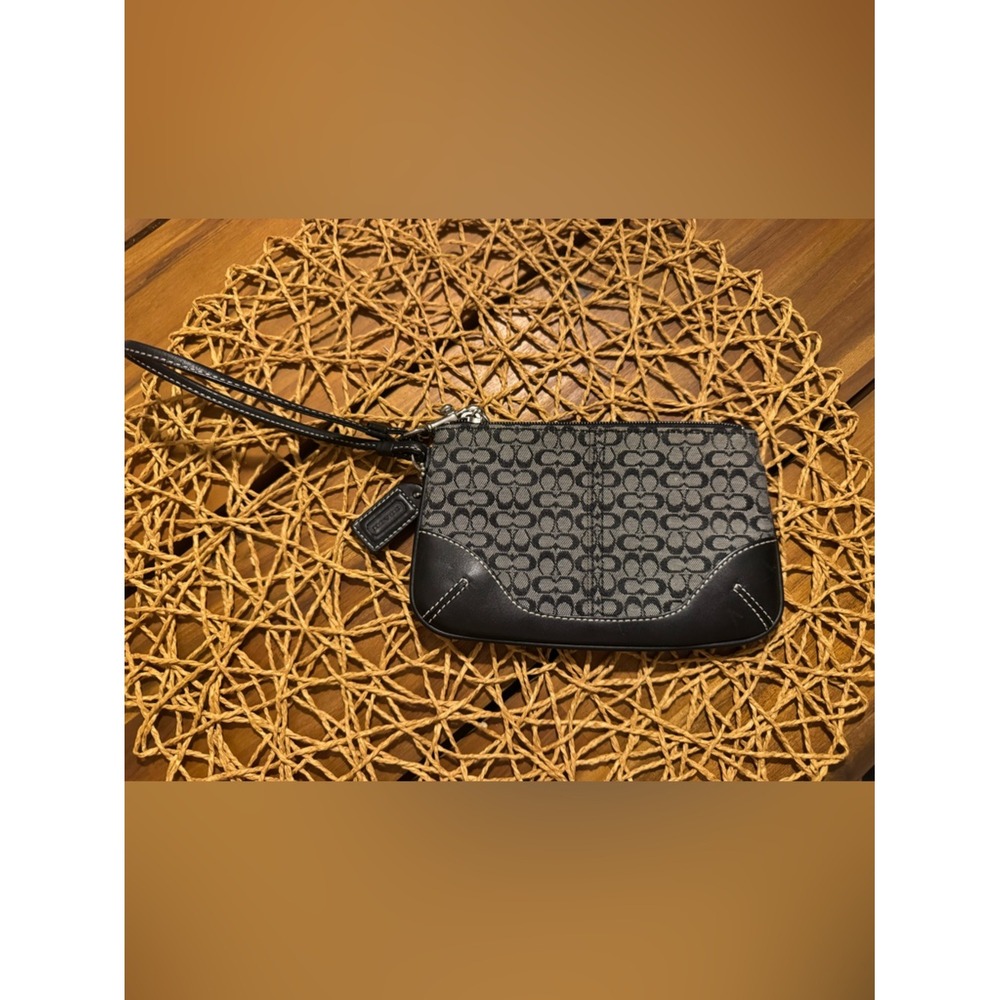 Coach Gray and Black Signature Jacquard Wristlet